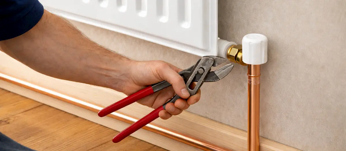 Engineer doing some maintenance work on a radiator